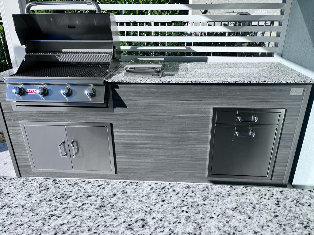 Perello Patio 8 ft Outdoor Kitchen · Bull Outlaw 30" · Weather Pro - full view