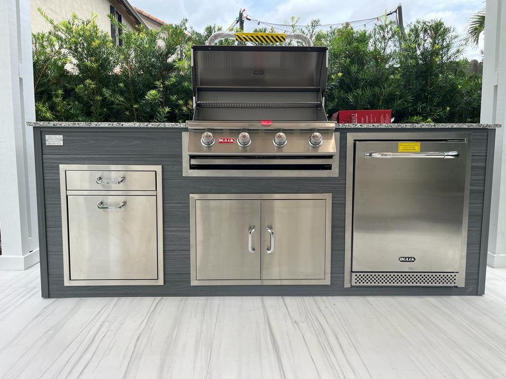 Perello Patio 8 ft Outdoor Kitchen · Bull Outlaw 30" · WPC - full view