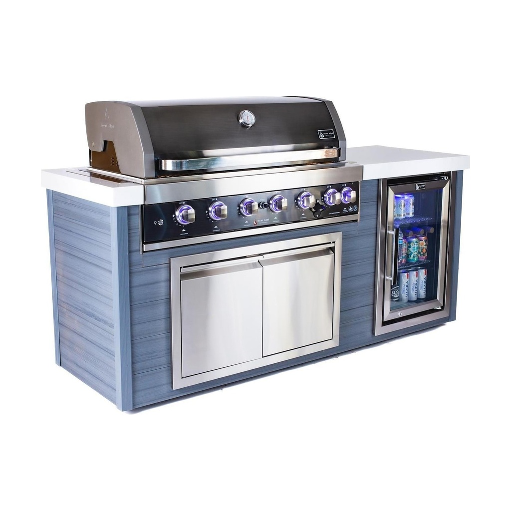 [MA805-AWBSS] Mont Alpi Artwood Series 6.5 Ft Propane Outdoor Kitchen Island w/ 6-Burner Grill - Black Stainless Steel