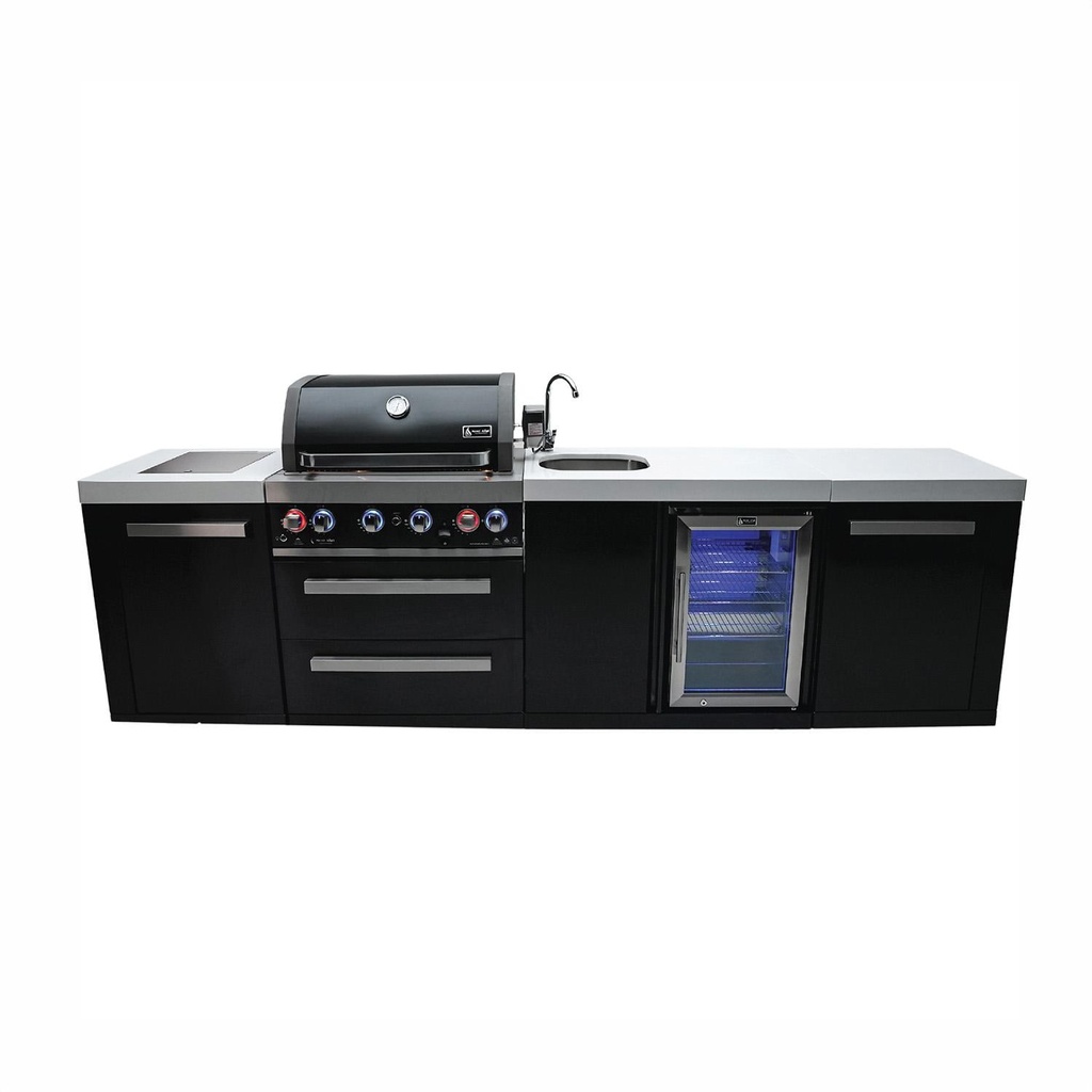 [MAi400-BSSBEV] Mont Alpi Black Series 10 Ft Propane Outdoor Kitchen Island w/ Side Burner & Beverage Center