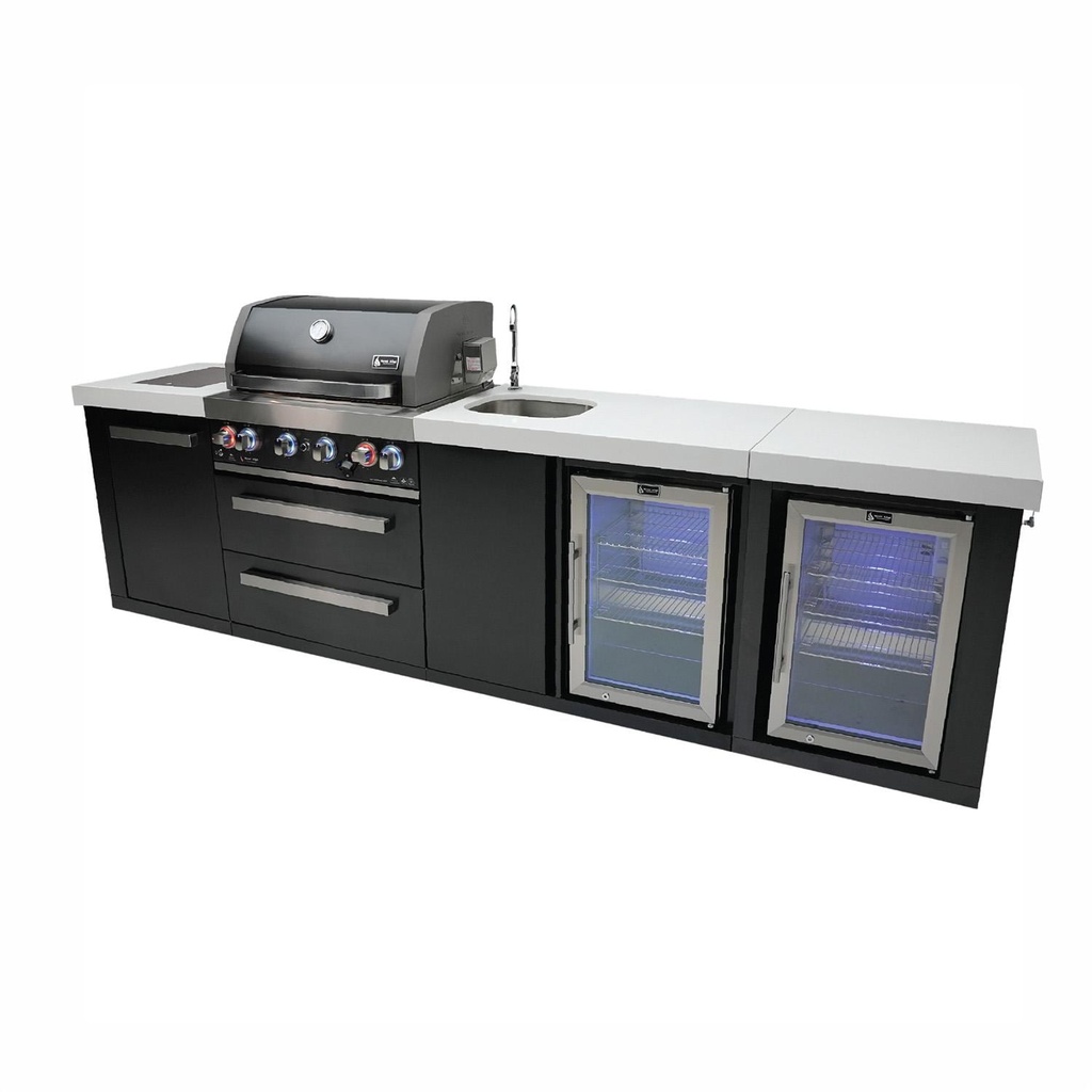 [MAi400-BSSBEVFC] Mont Alpi Black Series 10 Ft Propane Outdoor Kitchen Island w/ Side Burner, Beverage Center & Fridge