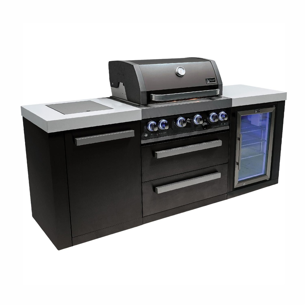 [MAi400-BSSFC] Mont Alpi Black Series 7 Ft Propane Outdoor Kitchen Island w/ Side Burner & Fridge