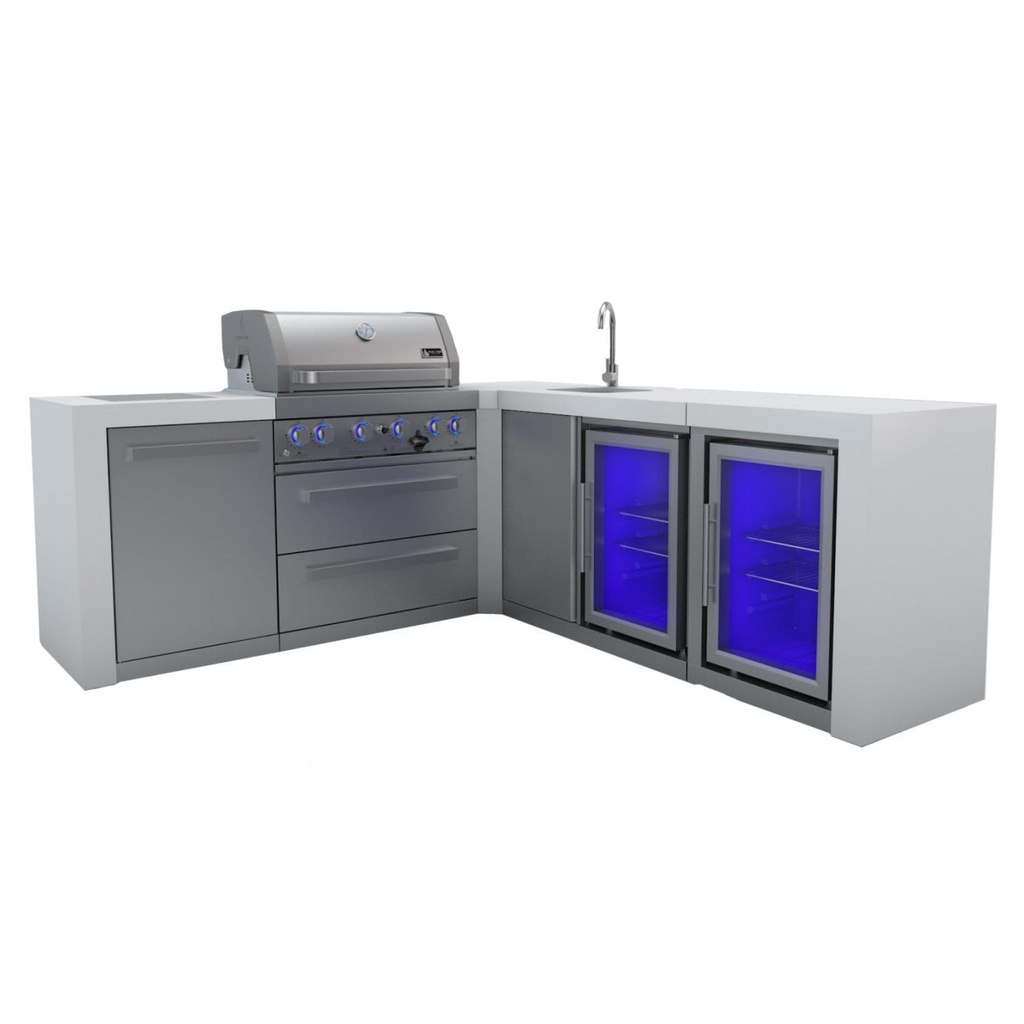 [MAi400-DBEV90FC] Mont Alpi Deluxe Series 10.5 Ft L-Shaped Propane Outdoor Kitchen Island w/ Side Burner, Beverage Center & Fridge