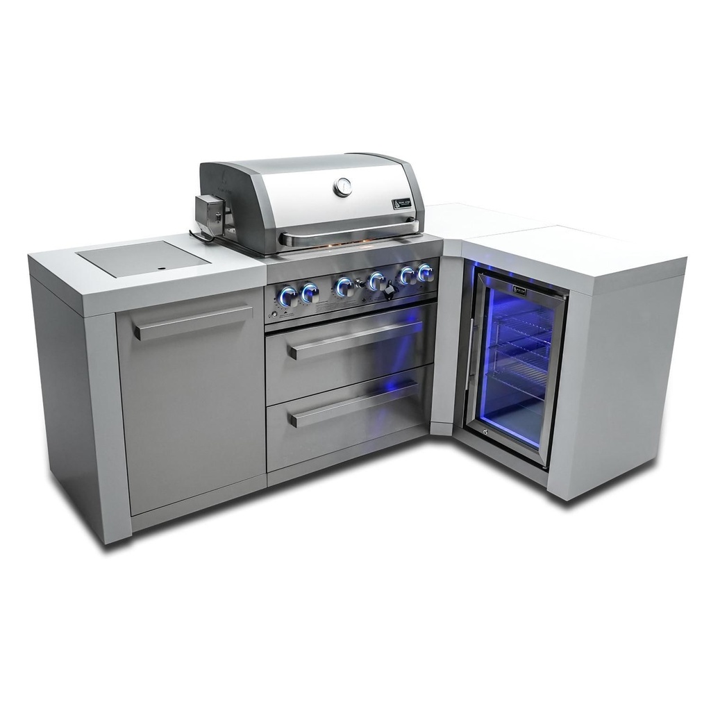 [MAi400-D90FC] Mont Alpi Deluxe Series 7.5 Ft L-Shaped Propane Outdoor Kitchen Island w/ Side Burner & Fridge