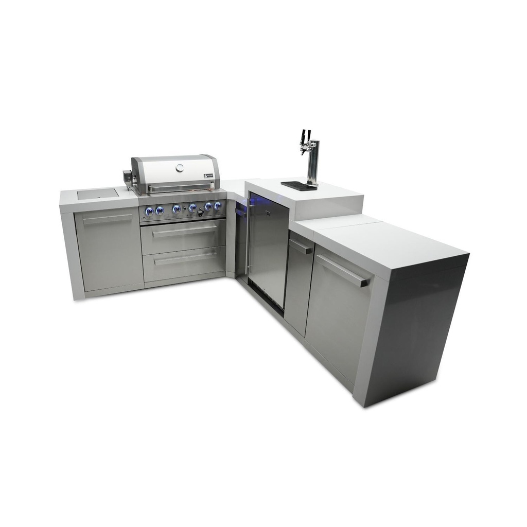 Mont Alpi Deluxe Series 7 Ft L-Shaped Propane Outdoor Kitchen Island w/ Side Burner & Kegerator