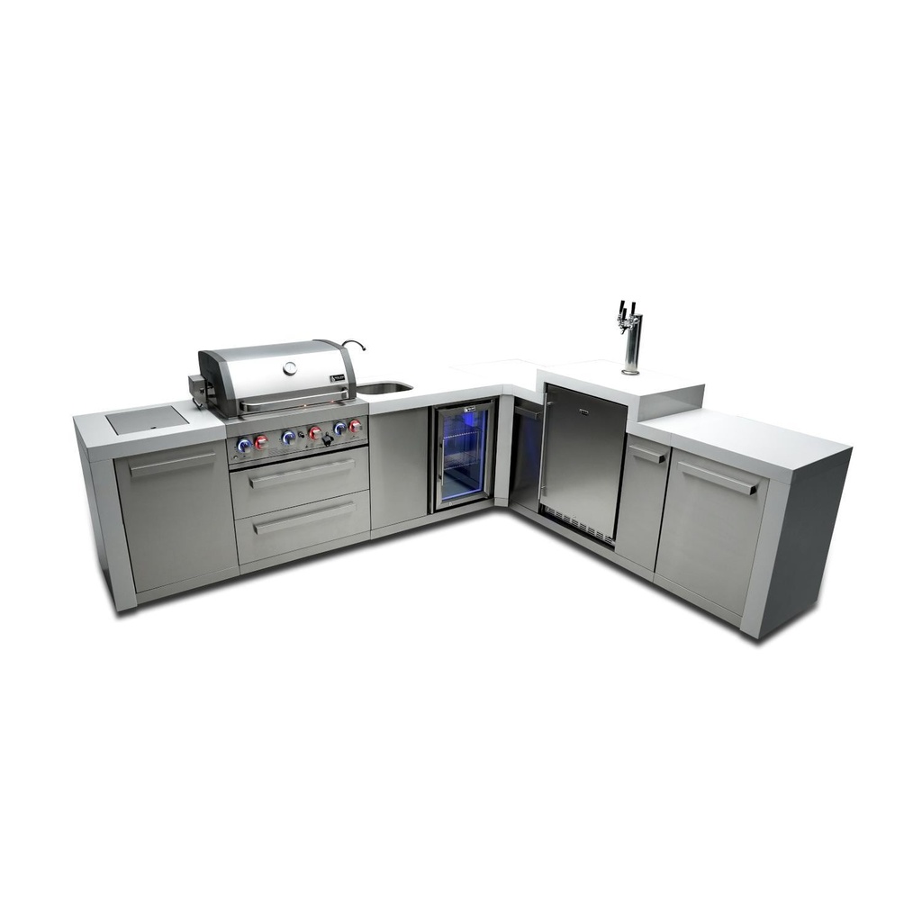 Mont Alpi Deluxe Series 11.5 Ft L-Shaped Propane Outdoor Kitchen Island w/ Side Burner, Beverage Center & Kegerator