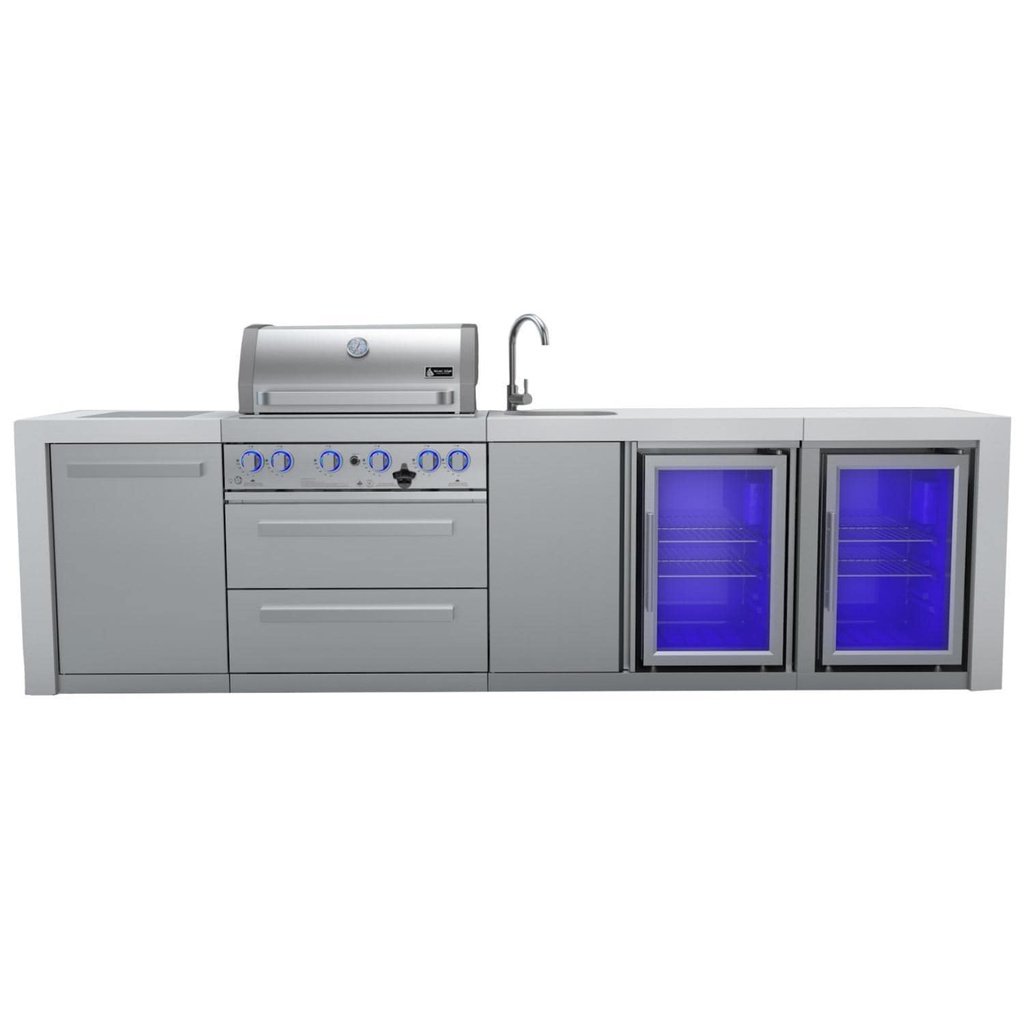 Mont Alpi Deluxe Series 10 Ft Propane Outdoor Kitchen Island w/ Side Burner, Beverage Center & Fridge
