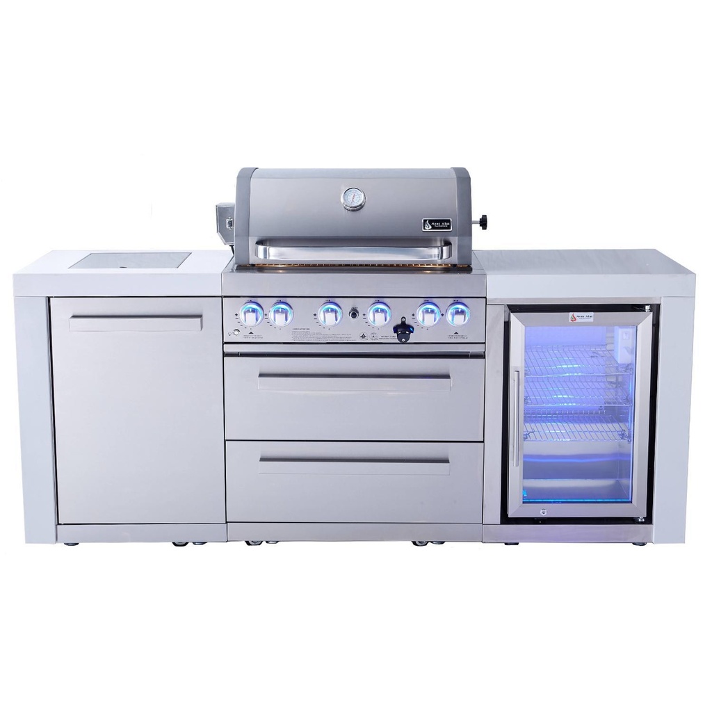 Mont Alpi Deluxe Series 7 Ft Propane Outdoor Kitchen Island w/ Side Burner & Fridge