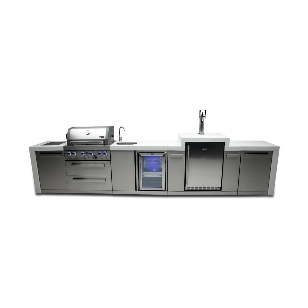Mont Alpi Deluxe Series 14 Ft Propane Outdoor Kitchen Island w/ Side Burner, Beverage Center, & Kegerator