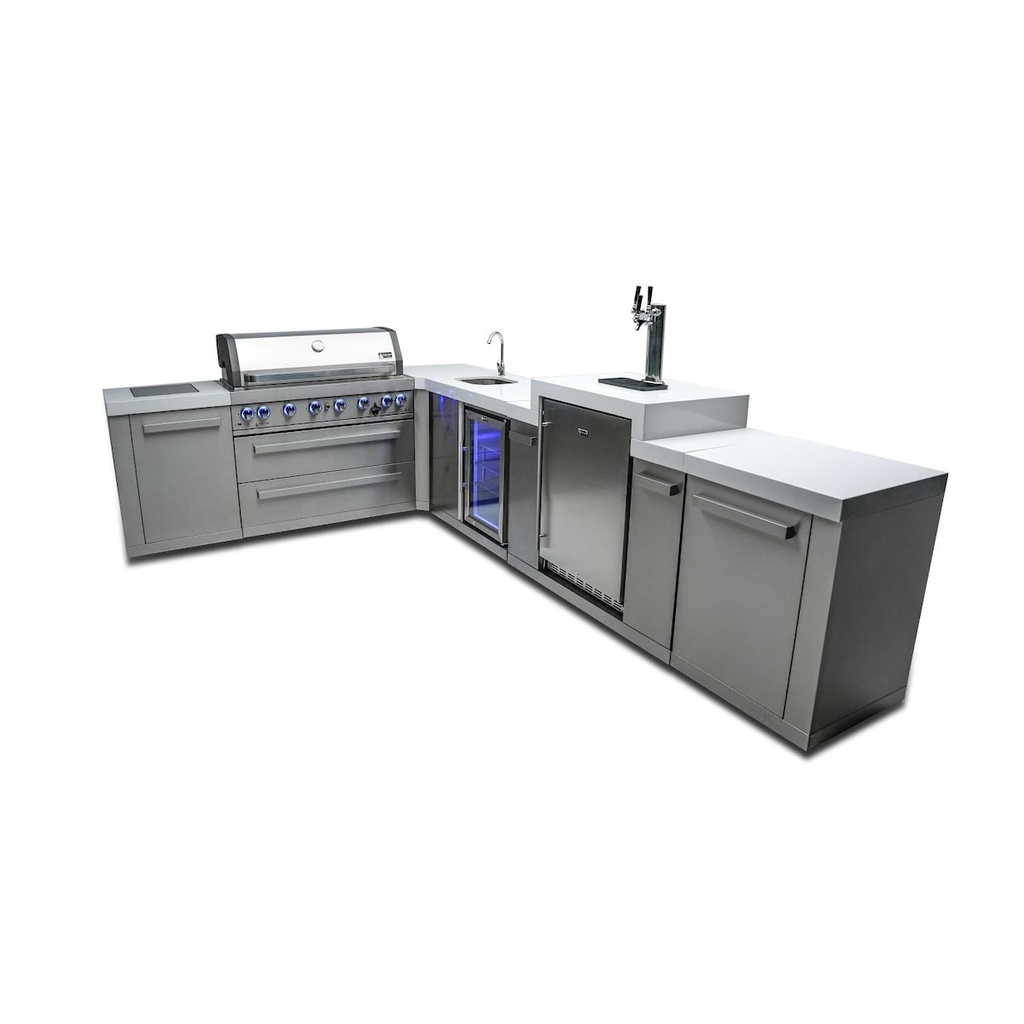[MAi805-90KEGBEV] Mont Alpi Original Series 8 Ft L-Shaped Propane Outdoor Kitchen Island w/ Side Burner, Beverage Center, & Kegerator