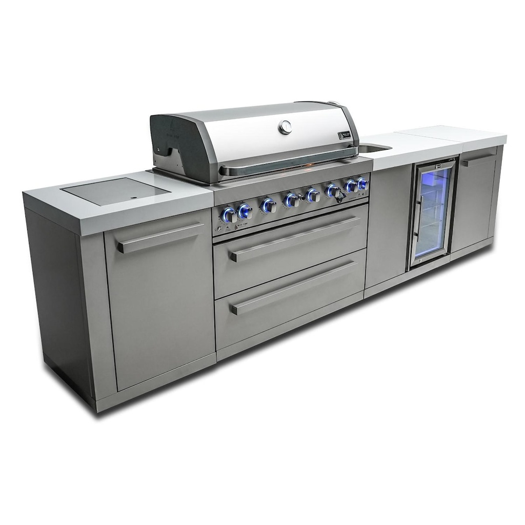 Mont Alpi Original Series 11 Ft Propane Outdoor Kitchen Island w/ Side Burner & Beverage Center