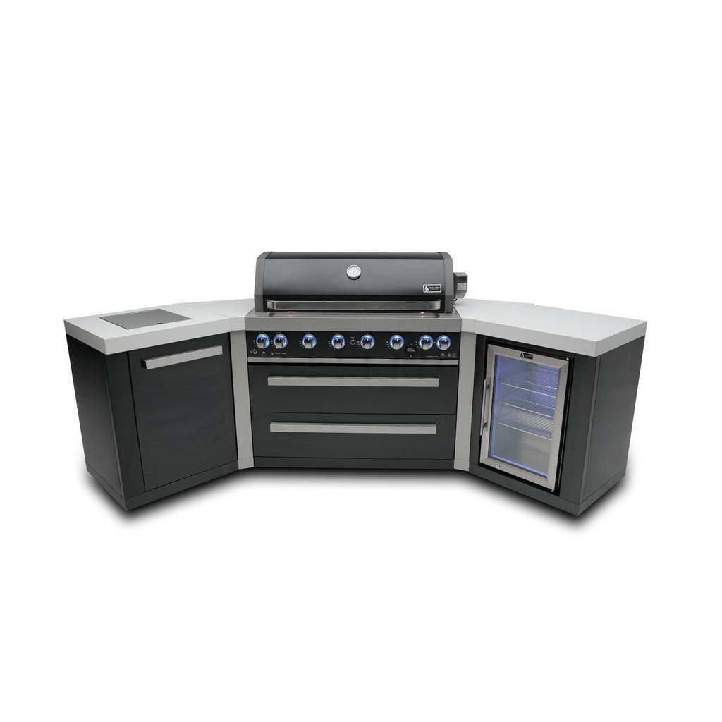Mont Alpi Black Series 10 Ft U-Shaped Propane Outdoor Kitchen Island w/ Side Burner & Fridge