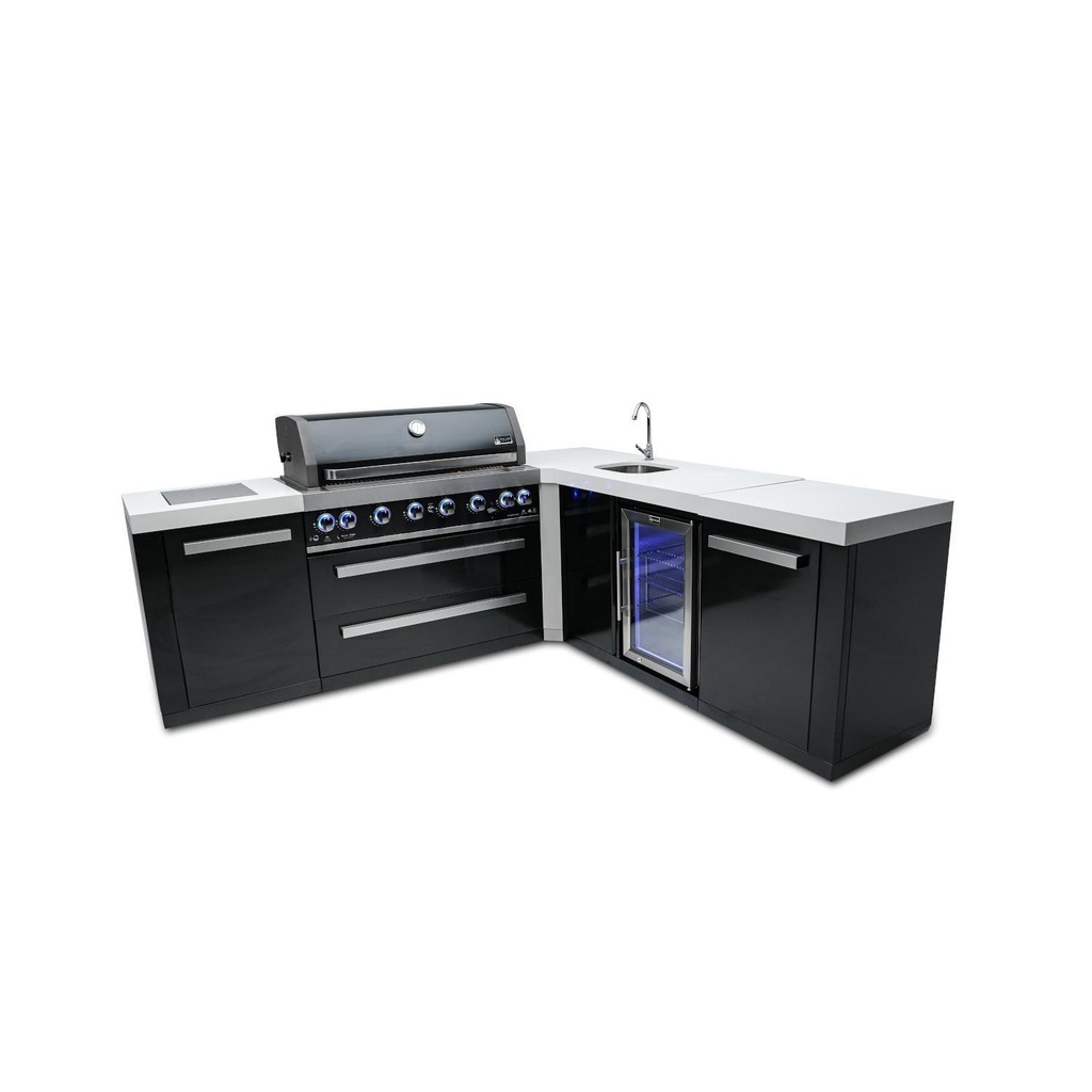 Mont Alpi Black Series 8 Ft L-Shaped Propane Outdoor Kitchen Island w/ Side Burner & Beverage Center