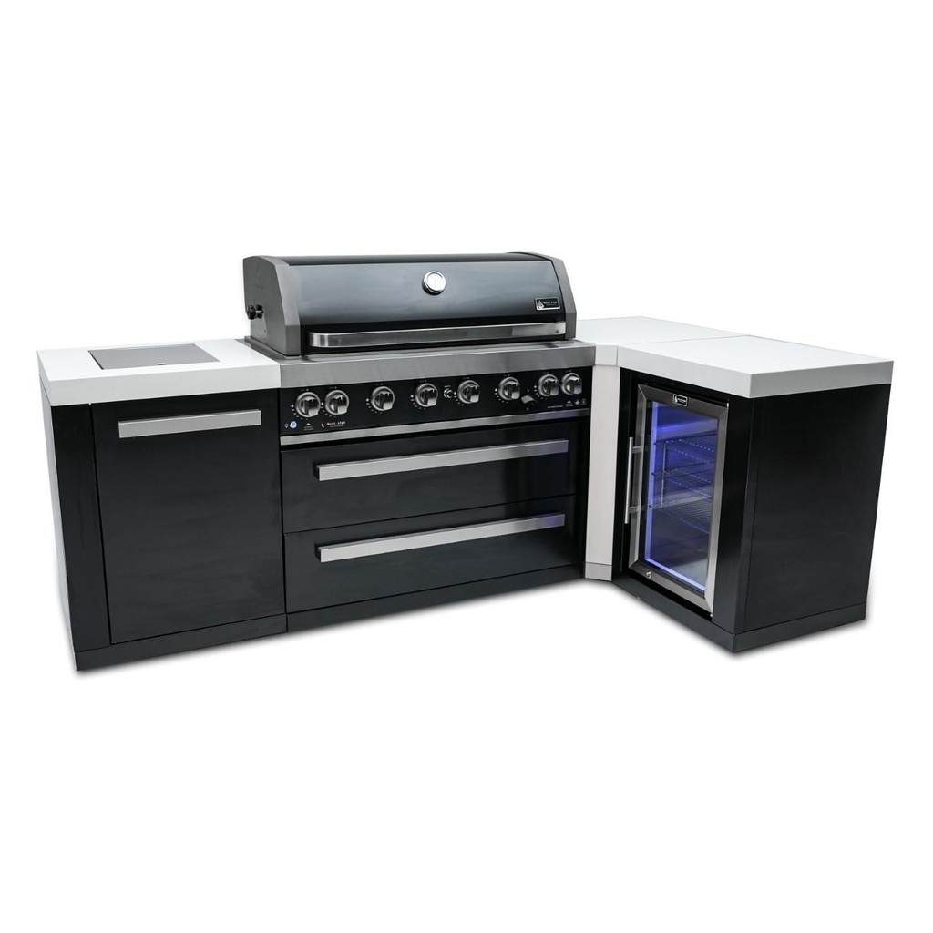 Mont Alpi Black Series 8.5 Ft L-Shaped Propane Outdoor Kitchen Island w/ Side Burner & Fridge