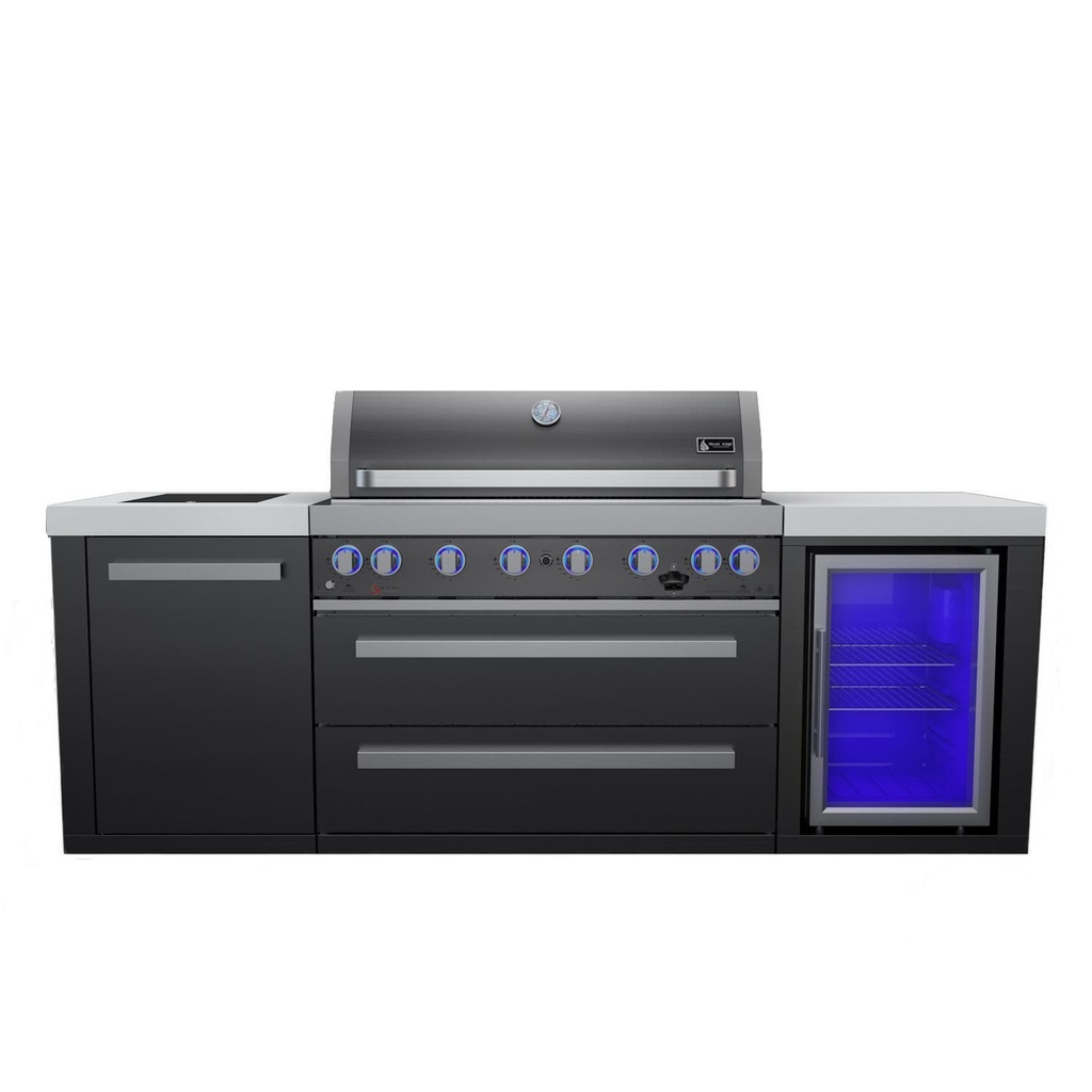 Mont Alpi Black Series 8 Ft Propane Outdoor Kitchen Island w/ Side Burner & Fridge