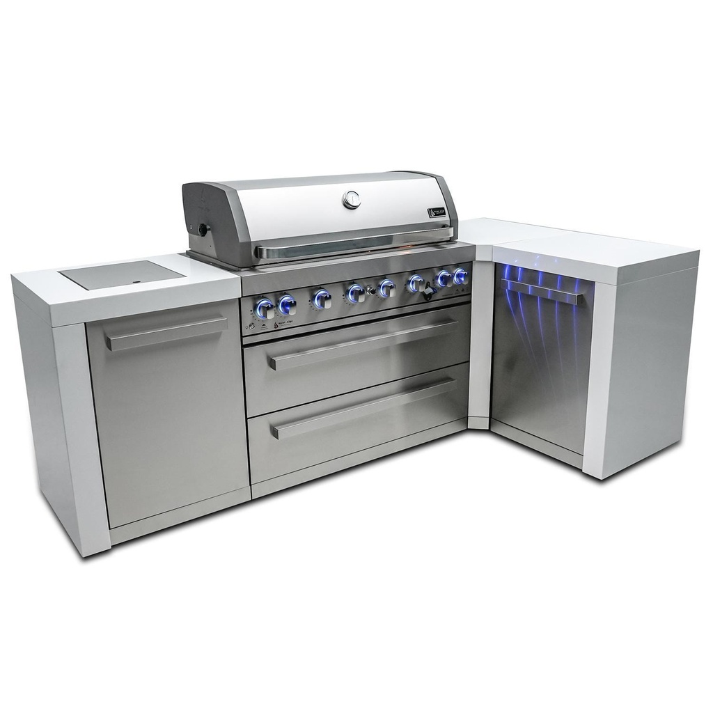 Mont Alpi Deluxe Series 8.5 Ft L-Shaped Propane Outdoor Kitchen Island w/ Side Burner