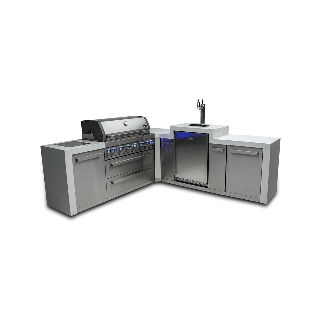 Mont Alpi Deluxe Series 8 Ft L-Shaped Propane Outdoor Kitchen Island w/ Side Burner & Kegerator