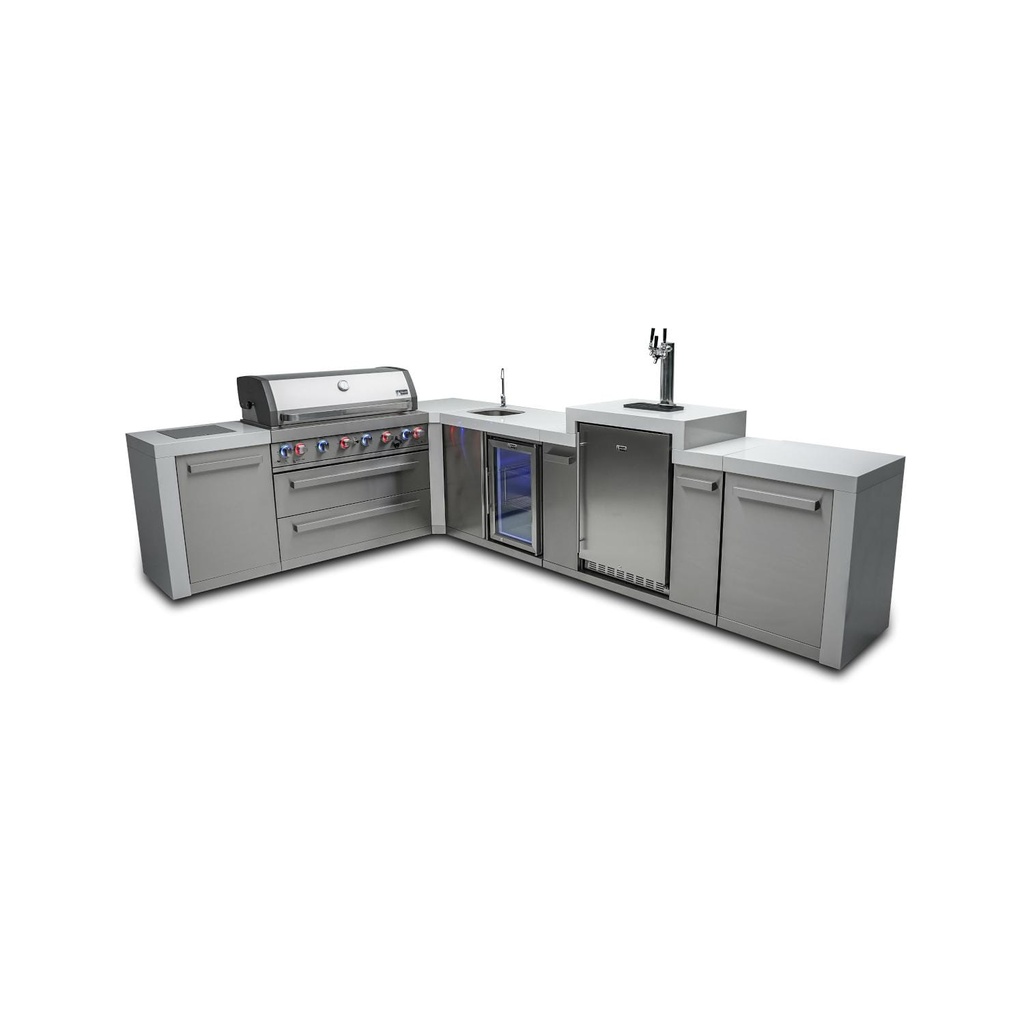 Mont Alpi Deluxe Series 11.5 Ft L-Shaped Propane Outdoor Kitchen Island w/ Side Burner, Beverage Center & Kegerator