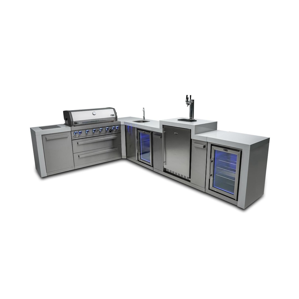 [MAi805-D90KEGBEVFC] Mont Alpi Deluxe Series 8 Ft L-Shaped Propane Outdoor Kitchen Island w/ Side Burner, Beverage Center, Fridge, & Kegerator