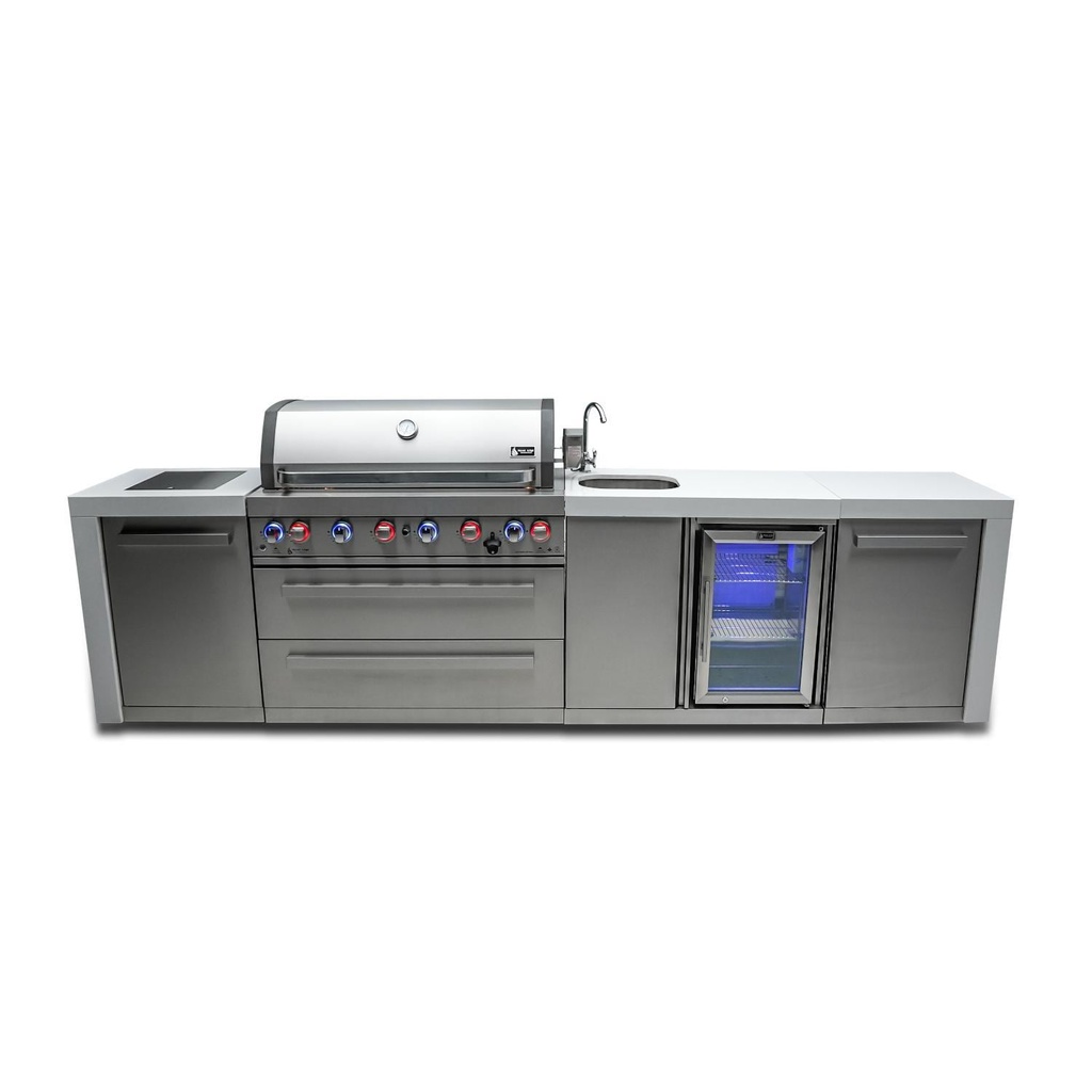 Mont Alpi Deluxe Series 11 Ft Propane Outdoor Kitchen Island w/ Side Burner & Beverage Center
