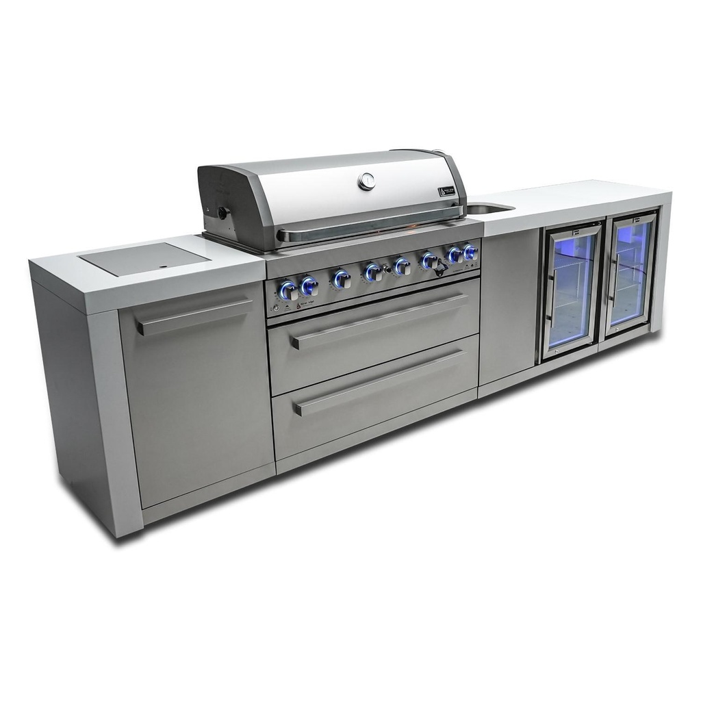 Mont Alpi Deluxe Series 11 Ft Propane Outdoor Kitchen Island w/ Side Burner, Beverage Center & Fridge