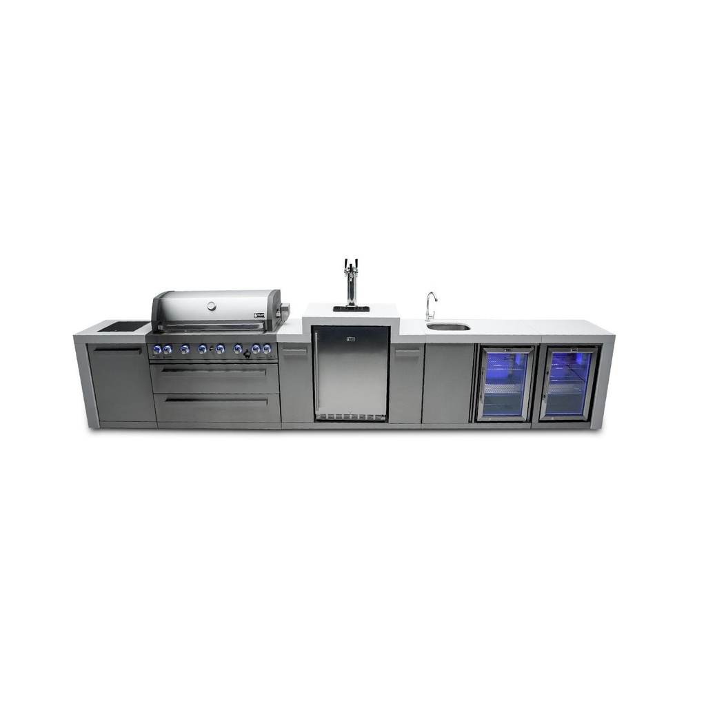 [MAi805-DKEGBEVFC] Mont Alpi Deluxe Series 15 Ft Propane Outdoor Kitchen Island w/ Side Burner, Beverage Center, Fridge & Kegerator