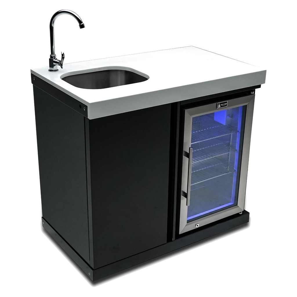 Mont Alpi Beverage Center Cabinet Module W/ Sink & 2.6 Cu. Ft. Outdoor Refrigerator - Black Stainless Steel
