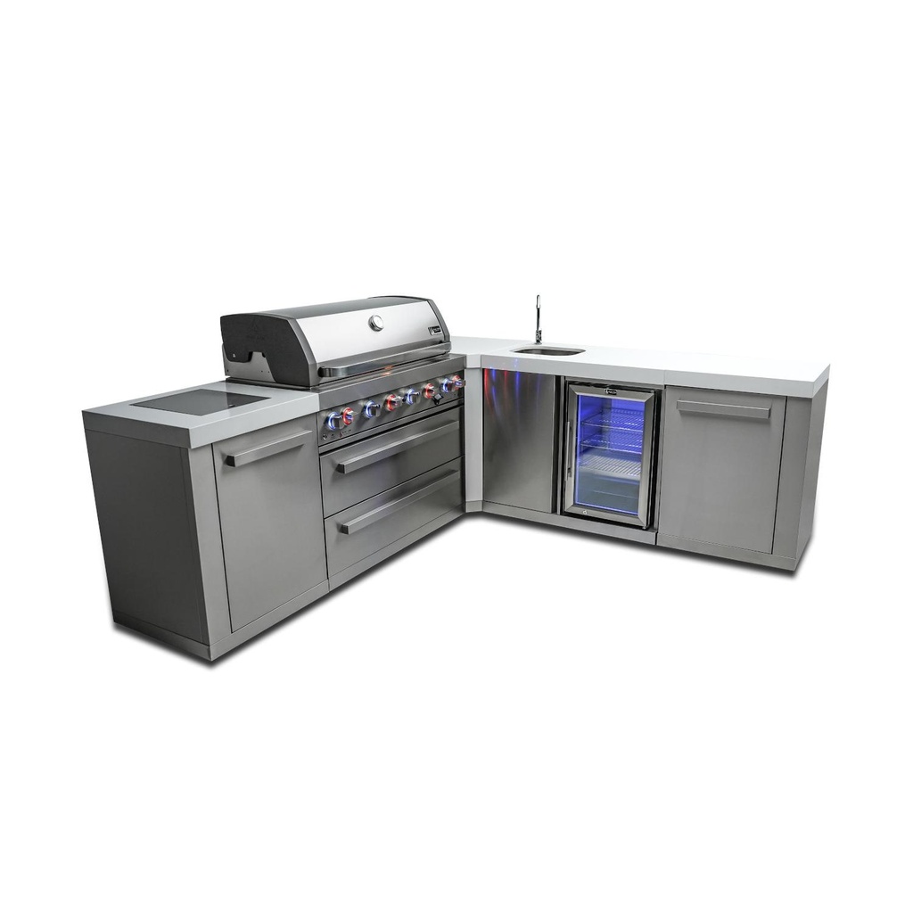 Mont Alpi Original Series 8 Ft L-Shaped Propane Outdoor Kitchen Island w/ Side Burner & Beverage Center
