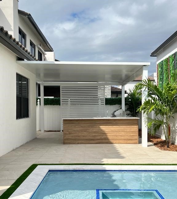 [PP-ST-18X16-AW] Square Terrace 18' x 16' · Attached · White