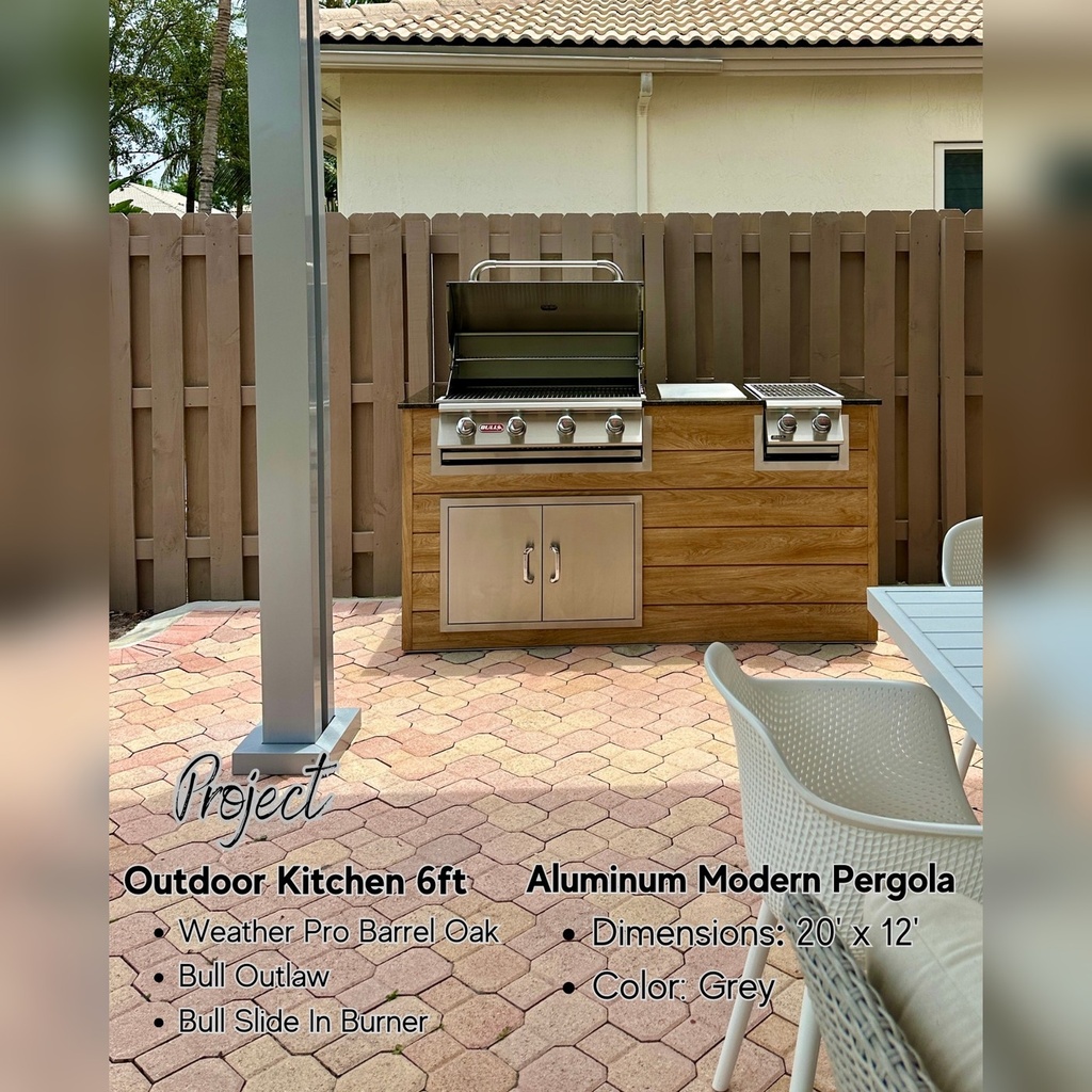 [OK-06-BO-01] Outdoorkitchen 6 ft · Barrel Oak · Bull 30" Outlaw LP