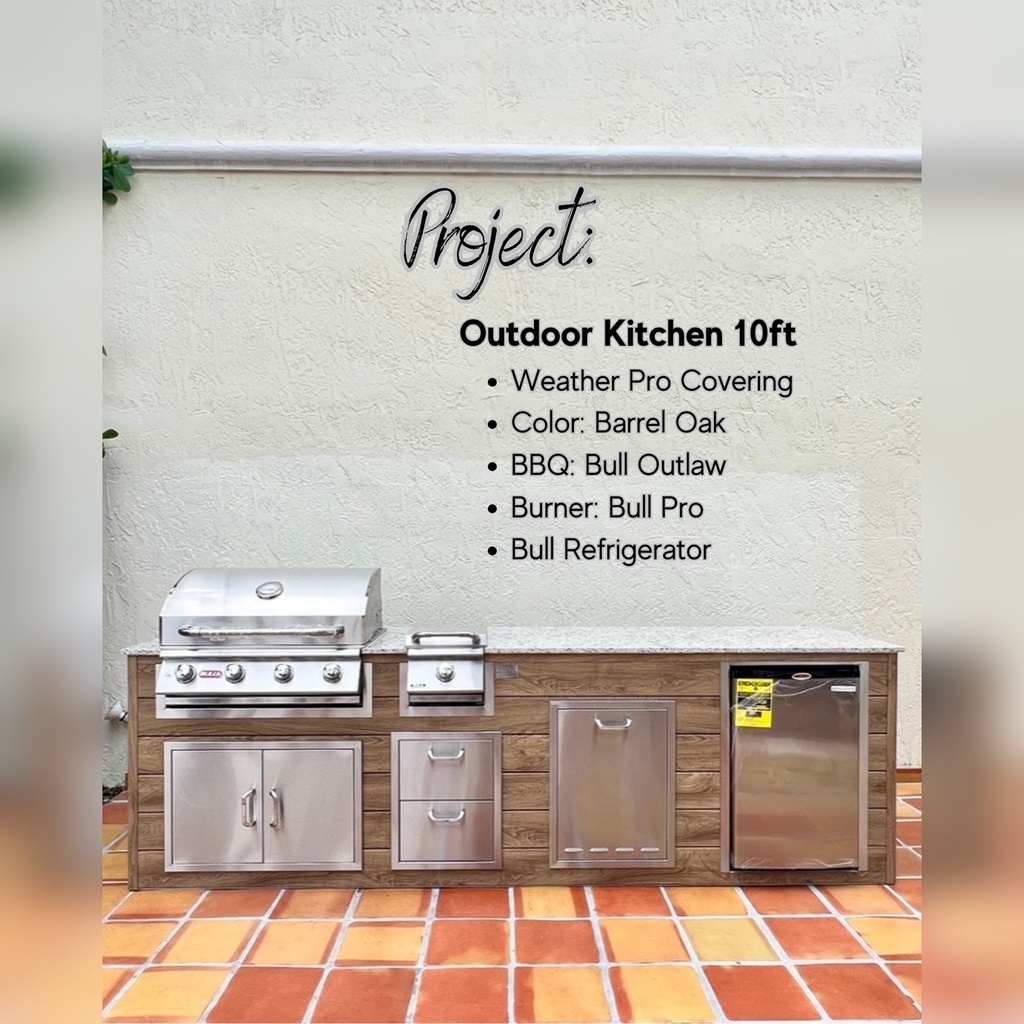 [OK-10-BO-02] Outdoorkitchen 10 ft · Barrel Oak · Bull 30" Outlaw LP