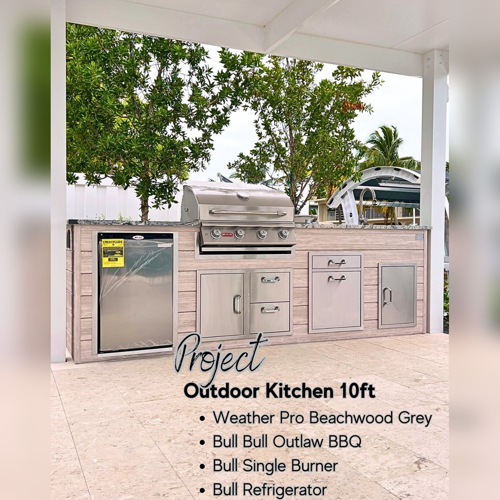 [OK-10-BG-01] Outdoorkitchen 10 ft · Barnboard Grey · Bull 30" Outlaw LP