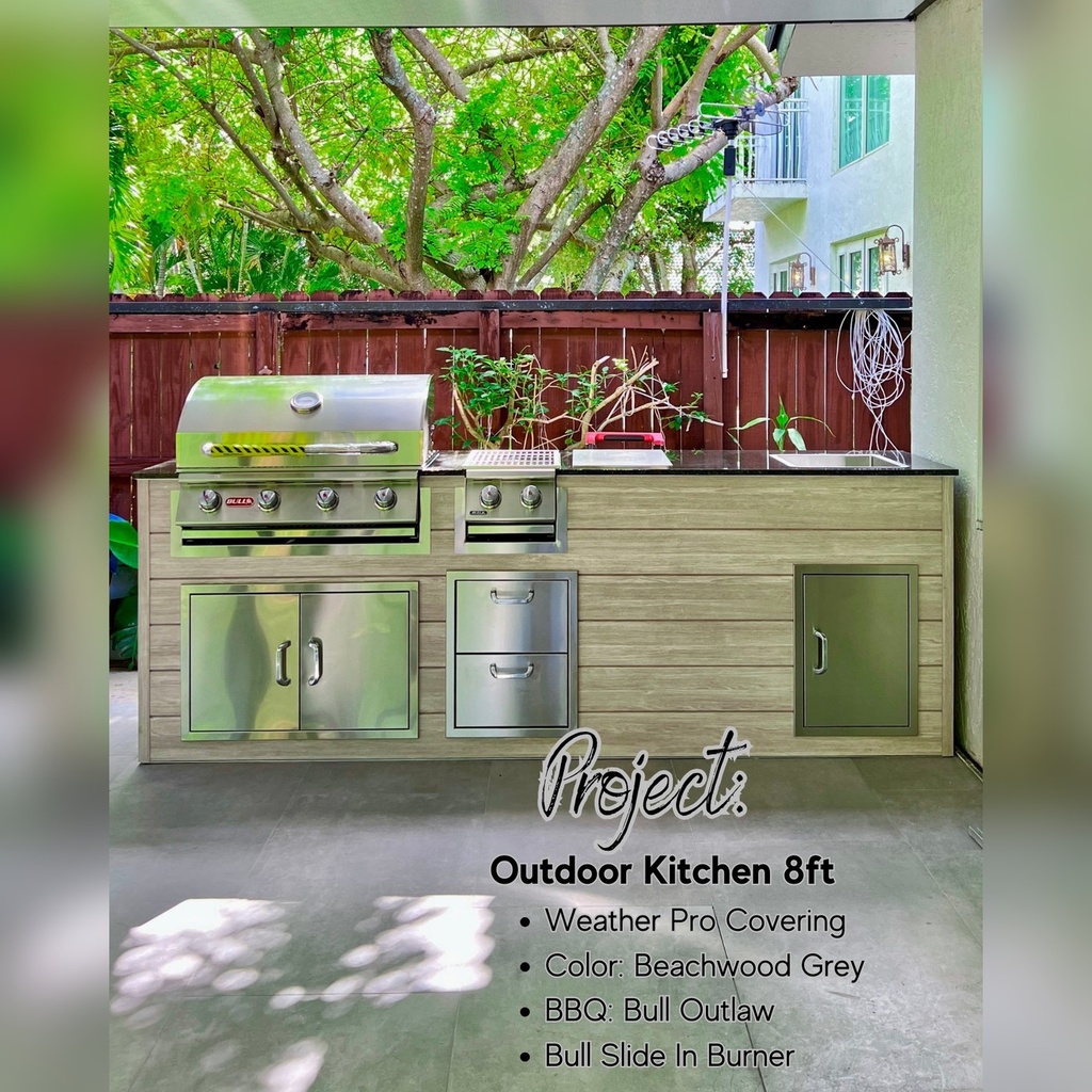 [OK-08-BW-01] Outdoorkitchen 8 ft · Beachwood Grey · Bull 30" Outlaw LP