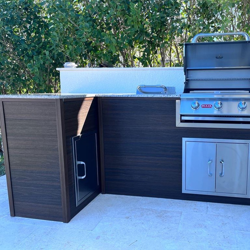 [OK-WPC-09-MW-02] Perello Patio 9 ft L-Shape Outdoor Kitchen · Bull Steer 25" · WPC