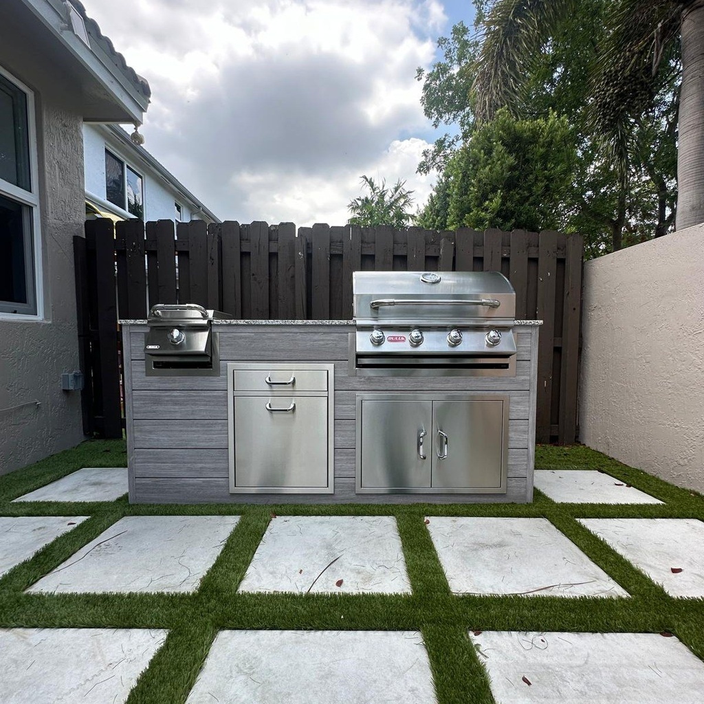[OK-WP-07-BG-04] Perello Patio 7 ft Outdoor Kitchen · Bull Outlaw 30" · Weather Pro