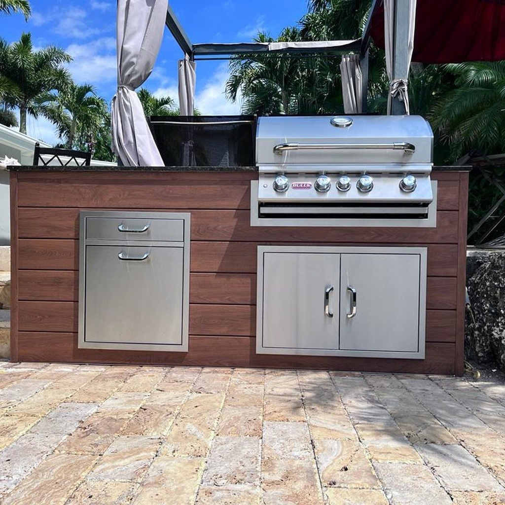 [OK-WP-07-CW-06] Perello Patio 7 ft Outdoor Kitchen · Bull Angus 30" · Weather Pro