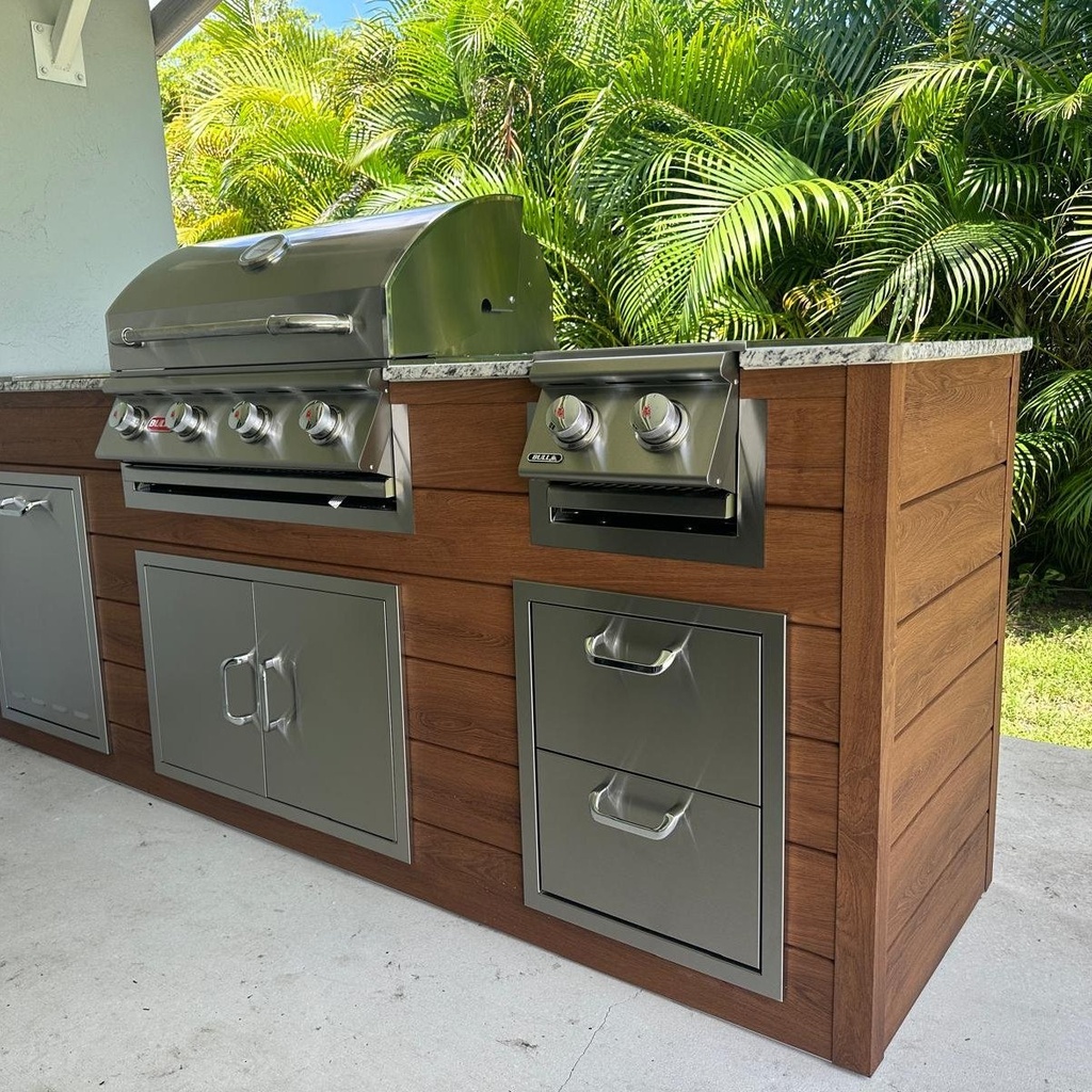 [OK-WP-07-CW-08] Perello Patio 7 ft Outdoor Kitchen · Bull Outlaw 30" · Weather Pro