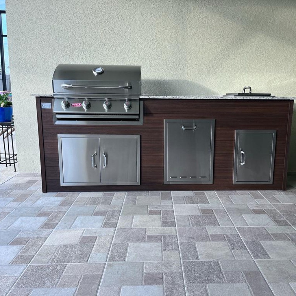 [OK-WP-08-CW-02] Perello Patio 8 ft Outdoor Kitchen · Bull Outlaw 30" · Weather Pro