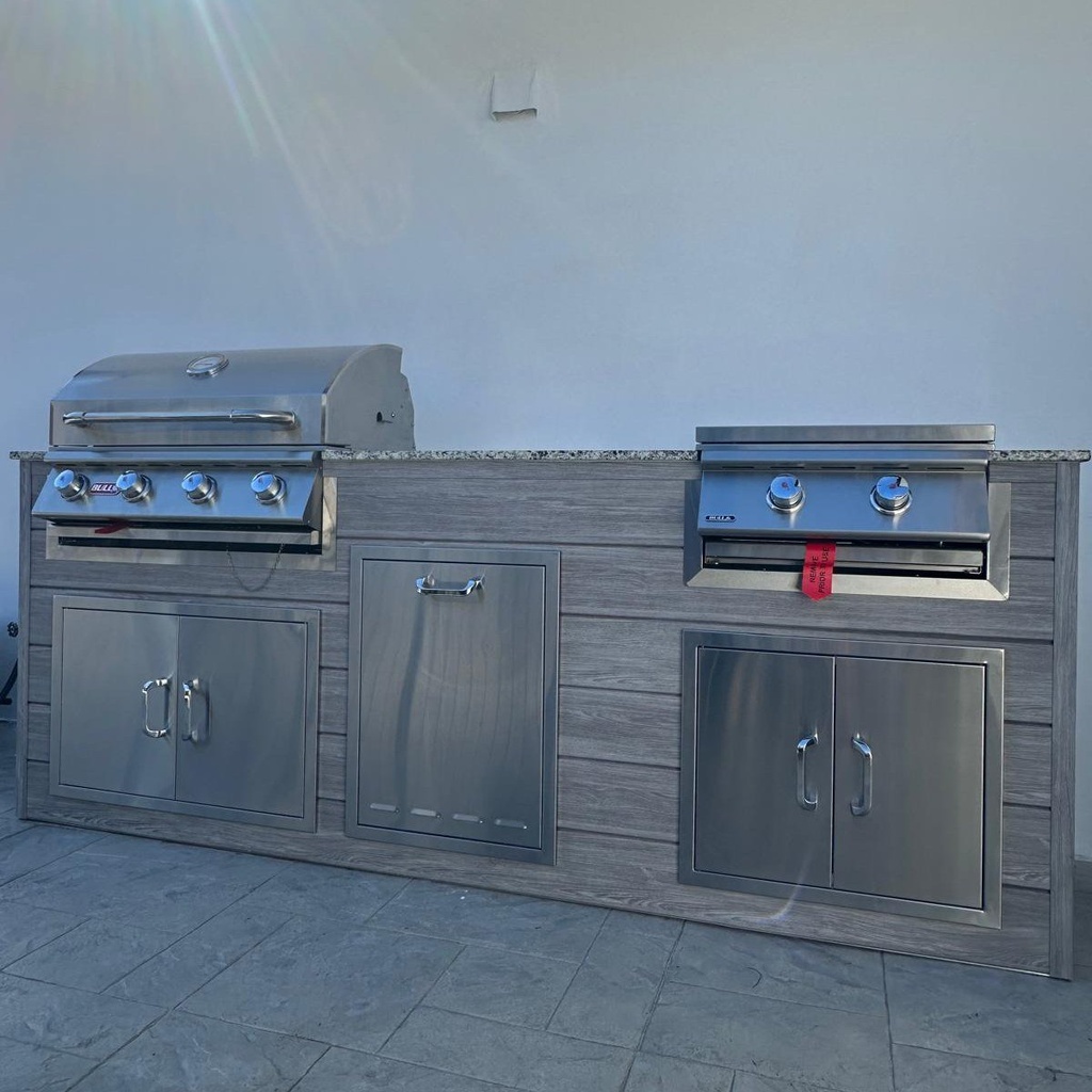 [OK-WP-08-BG-06] Perello Patio 8 ft Outdoor Kitchen · Bull Outlaw 30" · Weather Pro