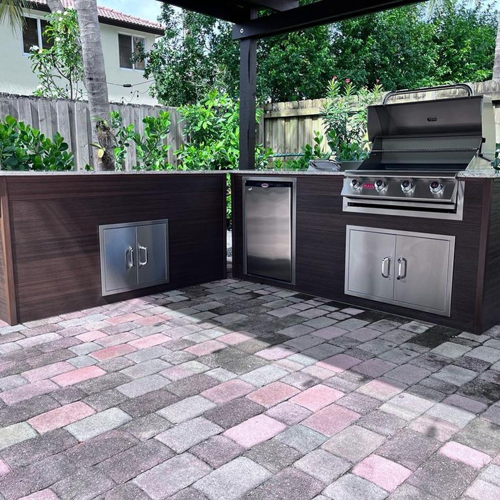 [OK-WPC-12-MW-01] Perello Patio 12 ft L-Shape Outdoor Kitchen · Bull Outlaw 30" · WPC