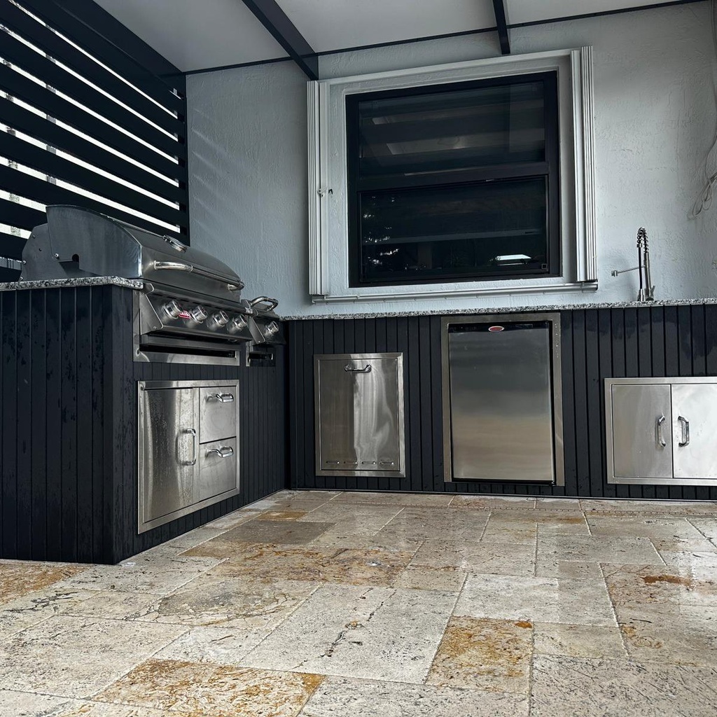 [OK-WP-15-WBK-01] Perello Patio 15 ft L-Shape Outdoor Kitchen · Bull Outlaw 30" · Weather Pro